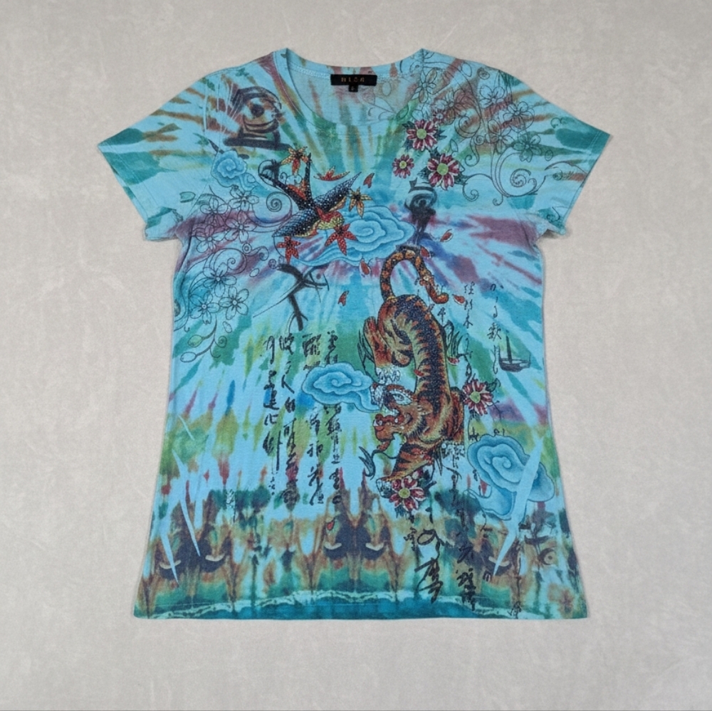 Y2k Vintage Rhinestone Tiger Tattoo Art T-Shirt Bling Grunge Emo Sparrow